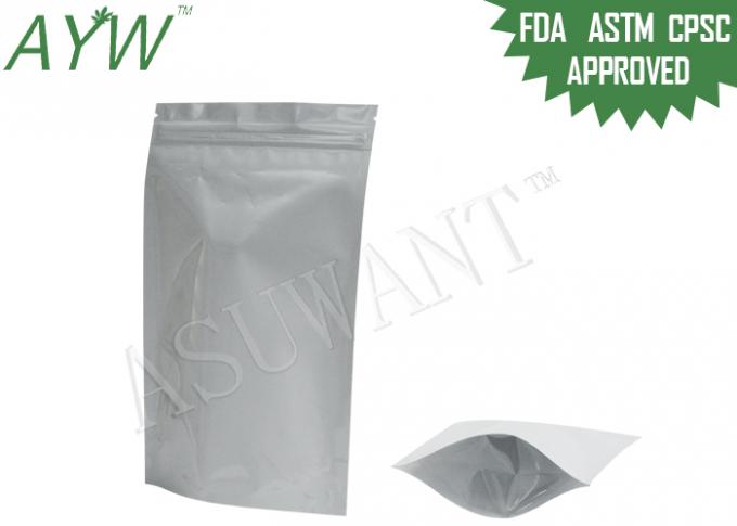 Doypack Locked Inside Smell Proof Zipper Bags Glossy Finish White Mylar FDA