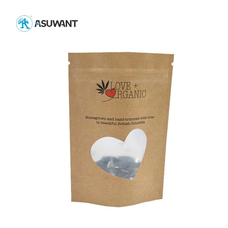 Customized Printed Ziplock Flat Bottom Kraft Paper Bag With Clear Window