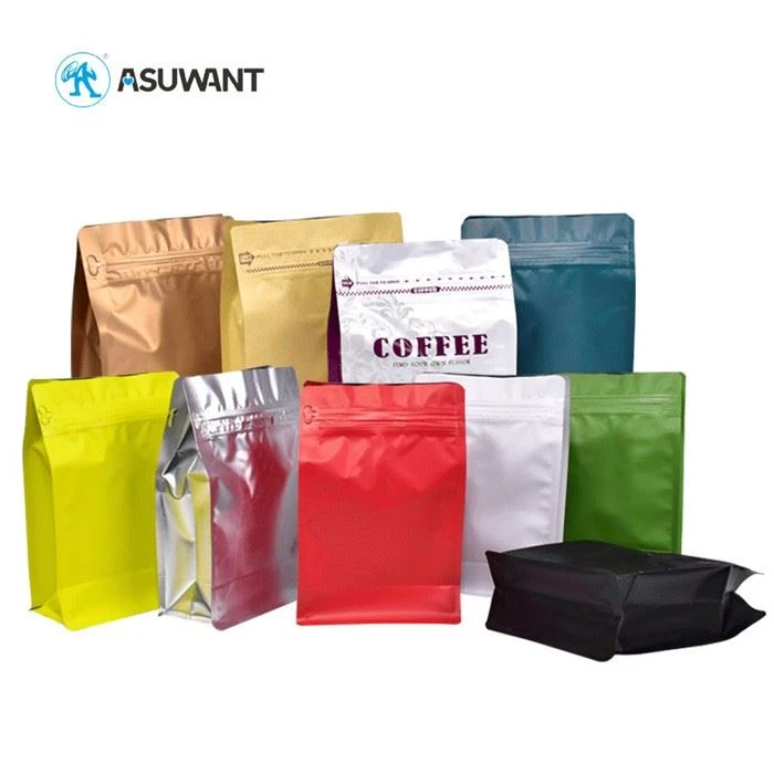 Falt Bottom Coffee Bean Tea Packaging Bag Side Gusset Ziplock With Valve