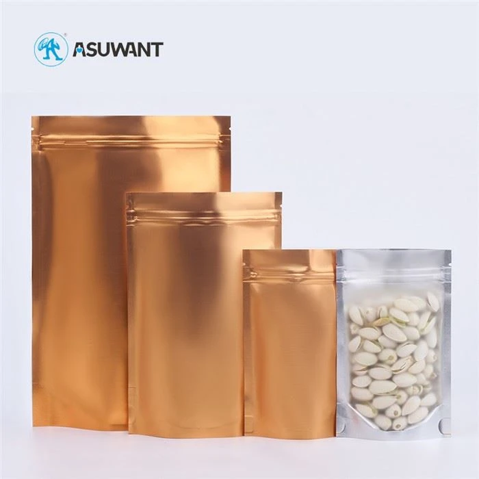 Resealable Front Clear Back Foil Gold Stand Up Food Packaging Pouch