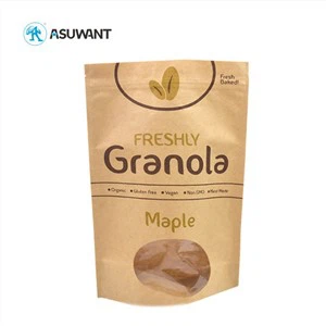 Compostable Recycl Storage Brown White Kraft Paper Zip Lock Food Bag With Window