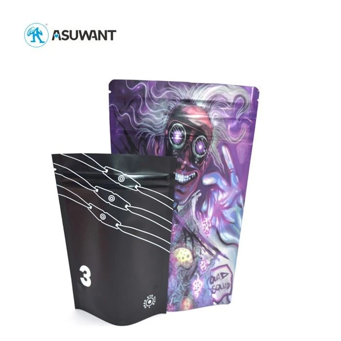 Eco Friendly Cannabis THC Packaging Plastic Ziplock Mylar Stand Up Pouch Smell Proof Bag