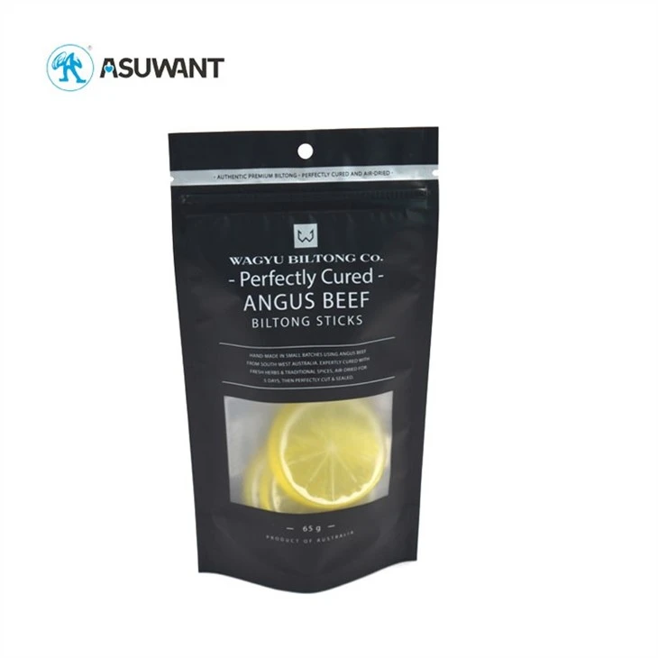 Black Matte Plastic Zipper Food Packaging Stand Up Pouch For Beef Jerky Nuts