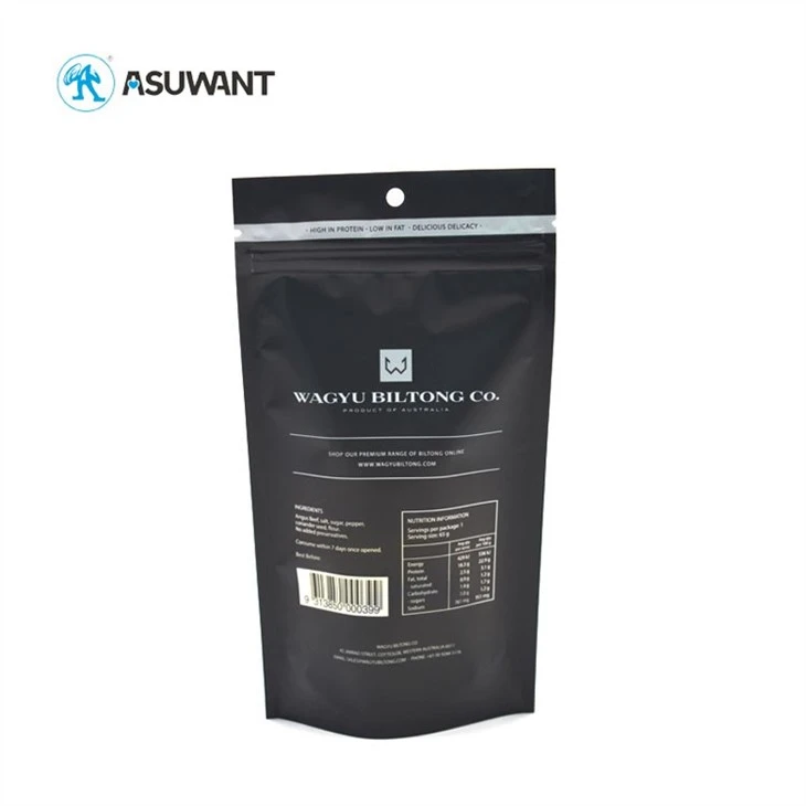 Black Matte Plastic Zipper Food Packaging Stand Up Pouch For Beef Jerky Nuts