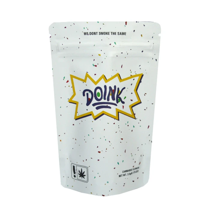 Doypack Locked Inside Smell Proof Zipper Bags Glossy Finish White Mylar FDA
