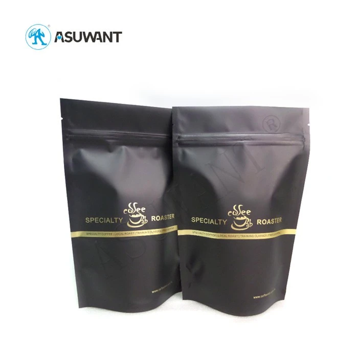 Matte Black Metallic Coffee Tea Bag Food Packaging Compostable Stand Up Pouch