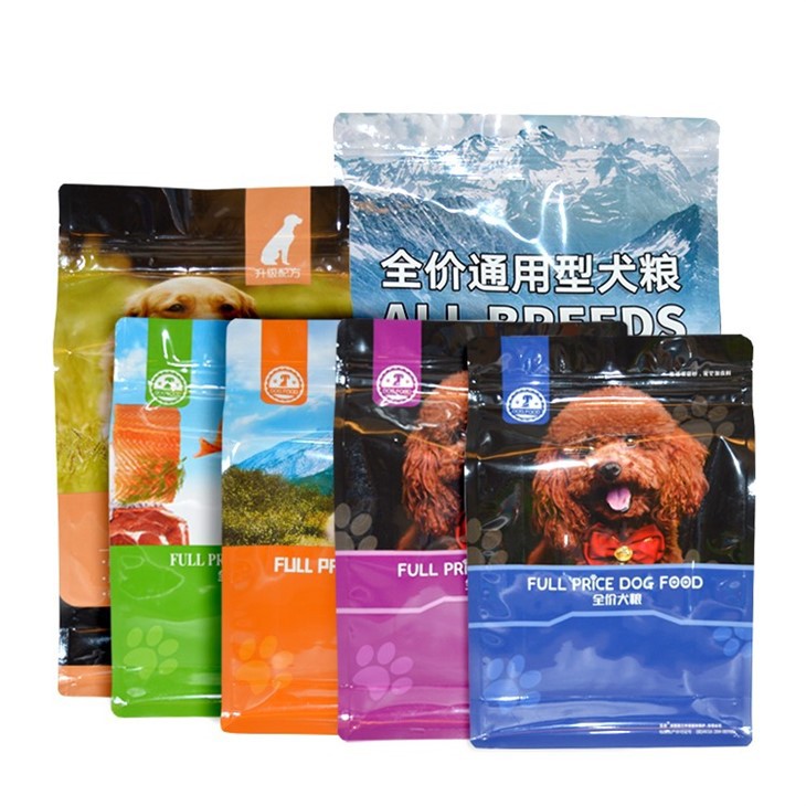 Pet Dog Cat Food Packaging Flat Bottom Side Gusset Plastic Ziplock Bags 5kg 10kg