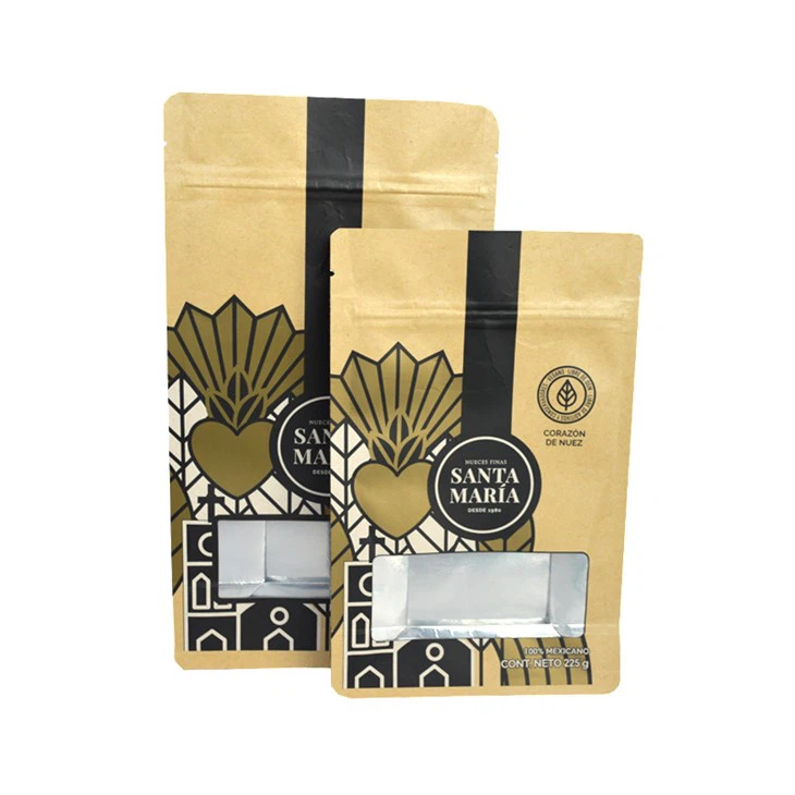 Resealable Flat Bottom Kraft Paper Ziplock Tea Coffee Nuts Food Packaging Bag