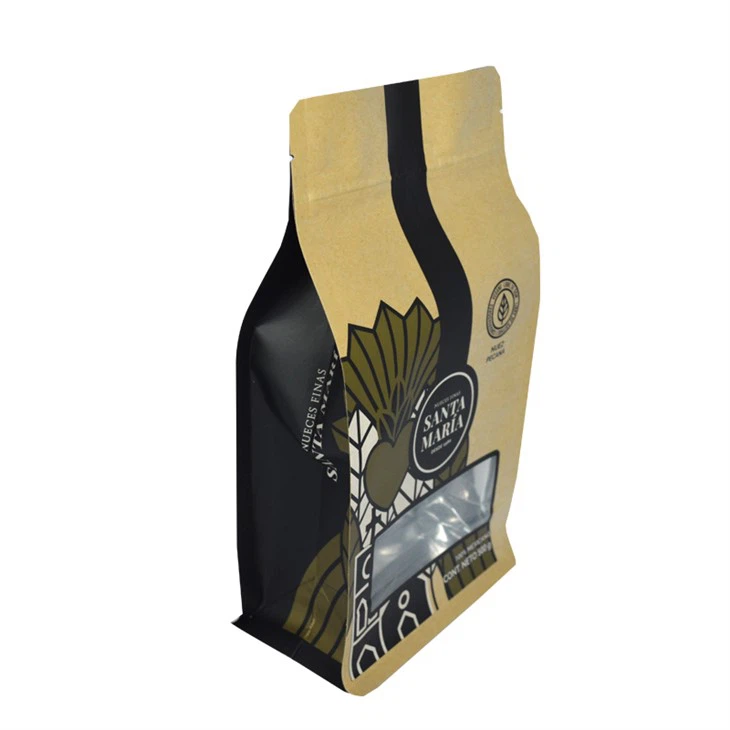 Resealable Flat Bottom Kraft Paper Ziplock Tea Coffee Nuts Food Packaging Bag