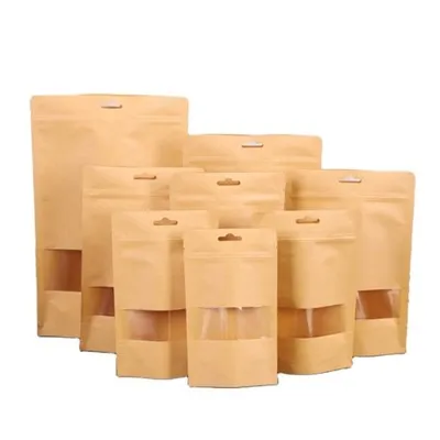 Multiple Uses Waterproof Kraft Paper Zipper Bags Customized Size For Walnuts / Candy