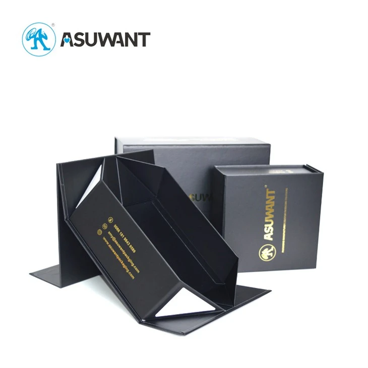 Custom Recycled Luxury Black Cardboard Paper Packaging Box UV Coating Magnetic Closure Hot Stamping Embossing best