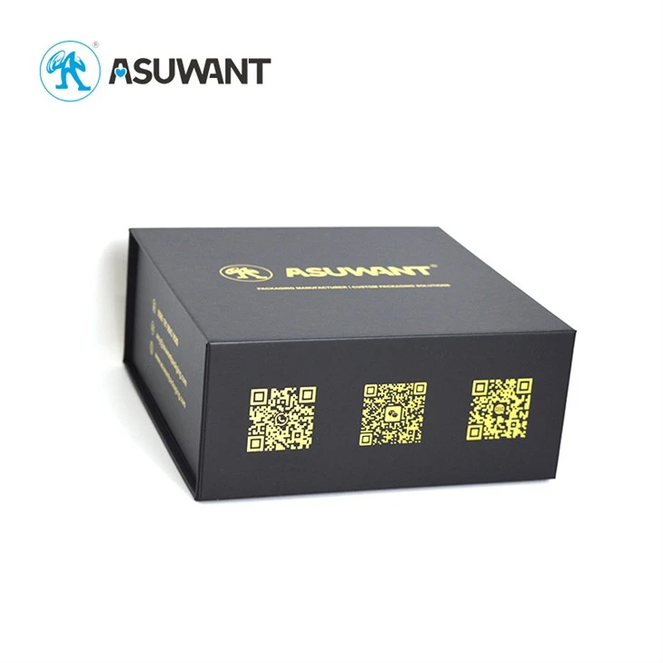 Custom Recycled Luxury Black Cardboard Paper Packaging Box UV Coating Magnetic Closure Hot Stamping Embossing factory