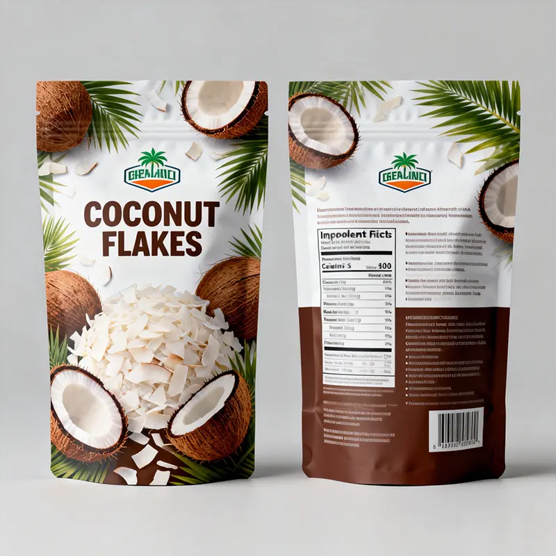Resealable 300g 500g Food Grade Stand Up Pouches Coconut Powder Zipper Dried Fruit Snacks Ziplock Bags Custom