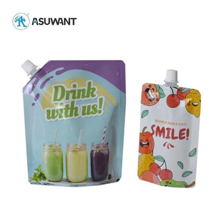 Biodegradable Drink Spouted Stand Up Pouch Bag For Juice Filling With Nozzle