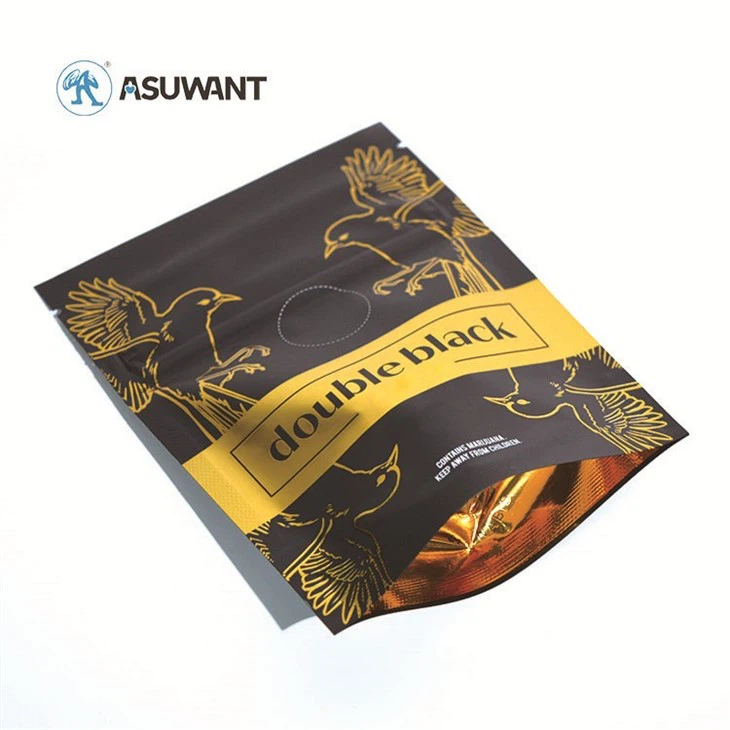 Custom Printing Metalized Black Doypack UV Spot Zip Lock Bags Food Grade Packing Aluminum Zipper Bags