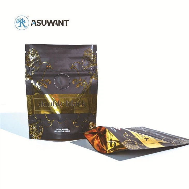 Custom Printing Metalized Black Doypack UV Spot Zip Lock Bags Food Grade Packing Aluminum Zipper Bags