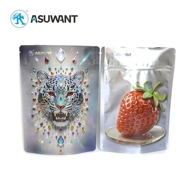 Low MOQ Digital Printed Stand Up Pouch Custom Spot Gloss UV 3D Raised Embossed UV Reverse Plastic Packaging Bag For Food